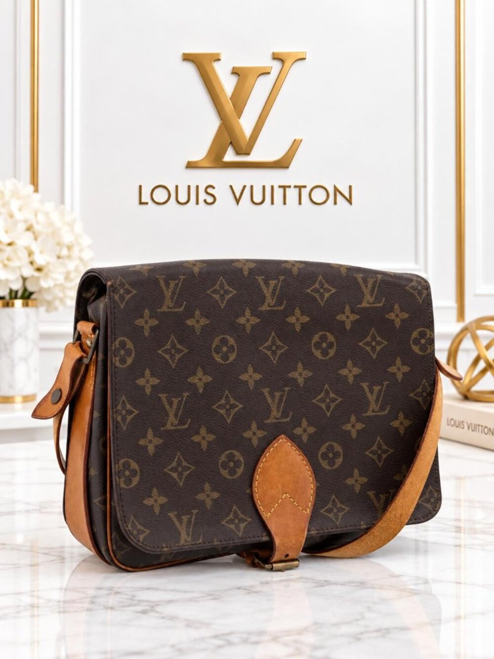 Authentic Louis Vuitton Cartouchiere GM Monogram Vintage Crossbody Shoulder Bag